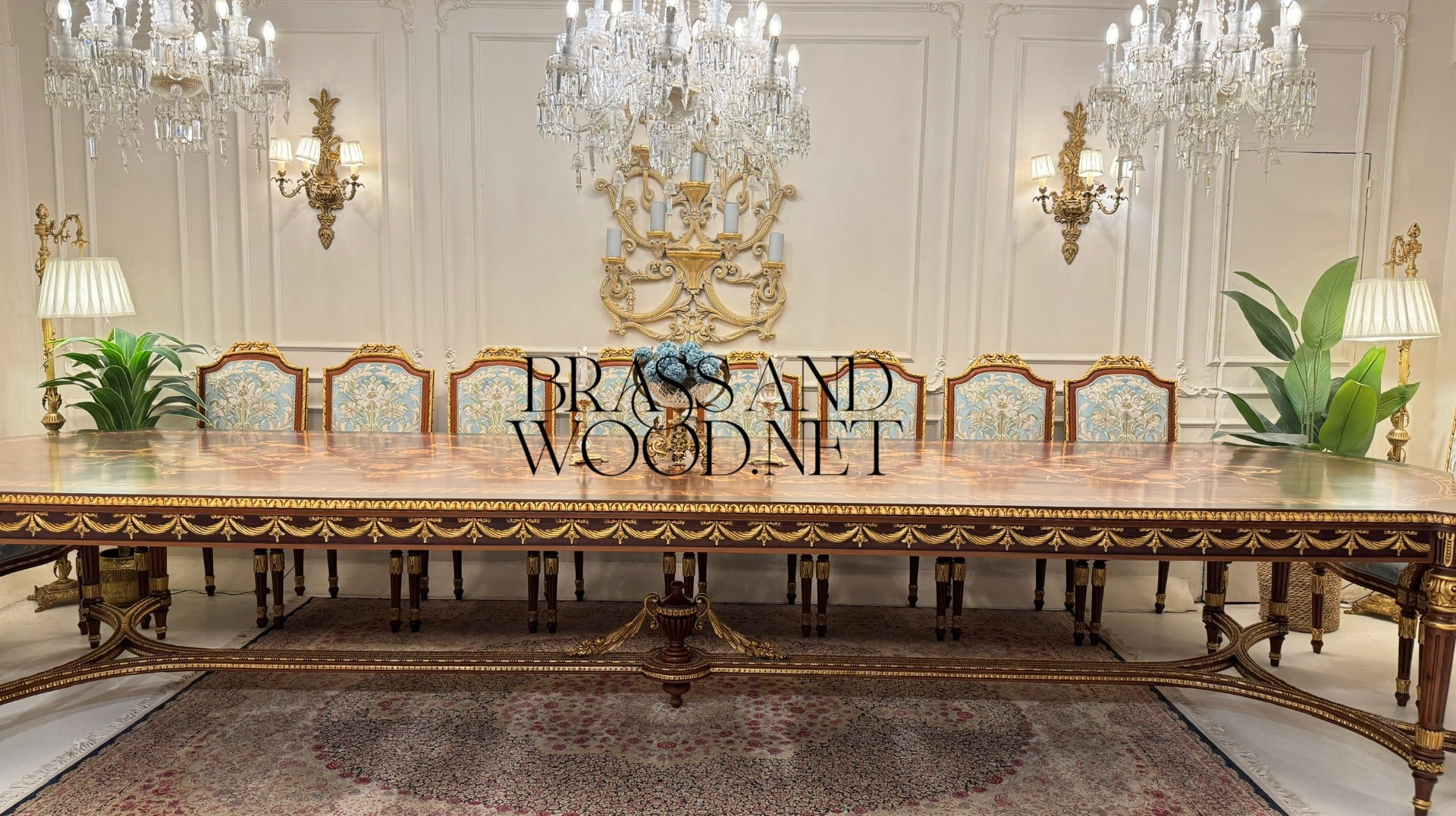 Louis XVI Gilt Marquetry Complete Dining Suite