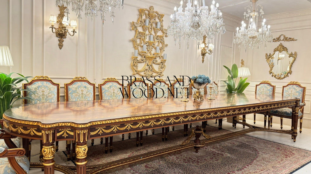 Louis XVI Gilt Marquetry Complete Dining Suite