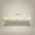 Louis XVI Neoclassical Ivory & Gold Bedroom Bench - Fluted Legs & Damask Upholstery
