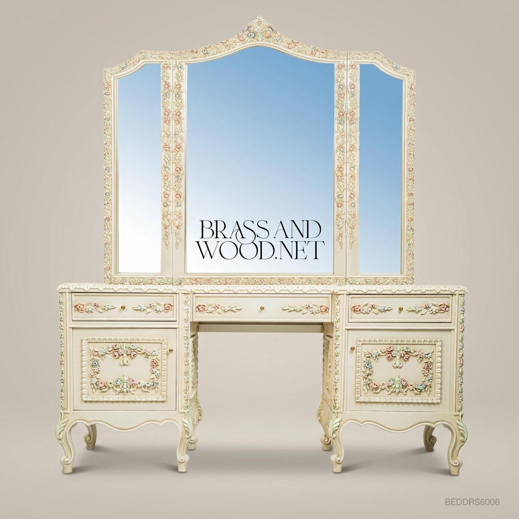 Napoleon III Rococo Revival Hand-Painted Ivory Bedroom Set - Polychrome Floral Carved Suite