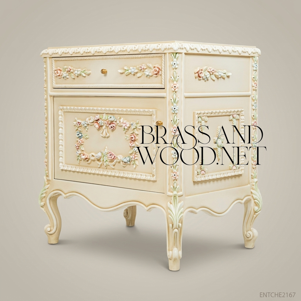 Napoleon III Rococo Revival Hand-Painted Ivory Bedroom Set - Polychrome Floral Carved Suite