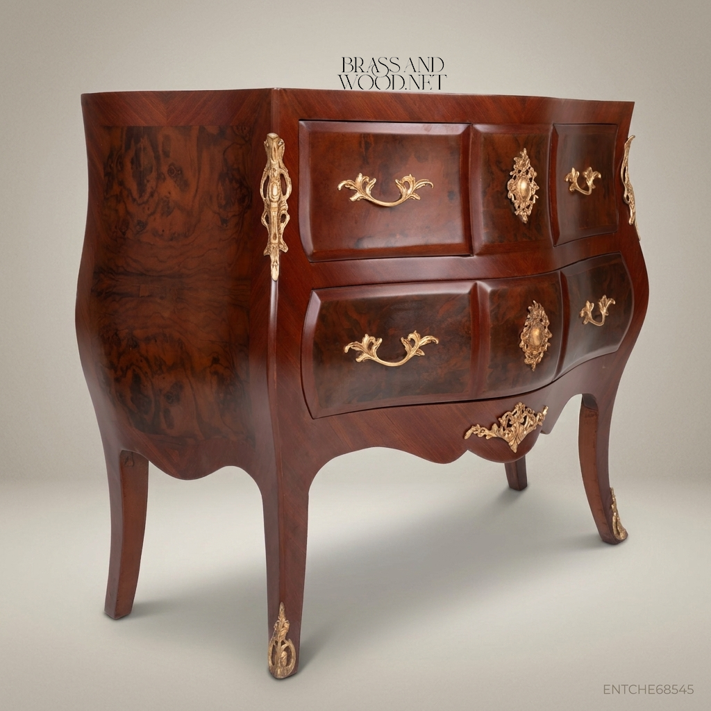 Louis XV Bombe Commode in Burr Walnut with Gilt Brass Mounts & Marble Top