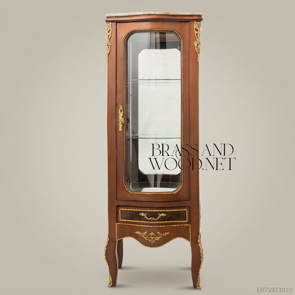 Napoleon III Rococo Revival Single-Door Vitrine with Gilt Bronze Mounts & Marble Top