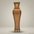Napoleon III Rococo Revival Marquetry Wood Pedestal Column - Gilt Bronze Vase-Form with Marble Top