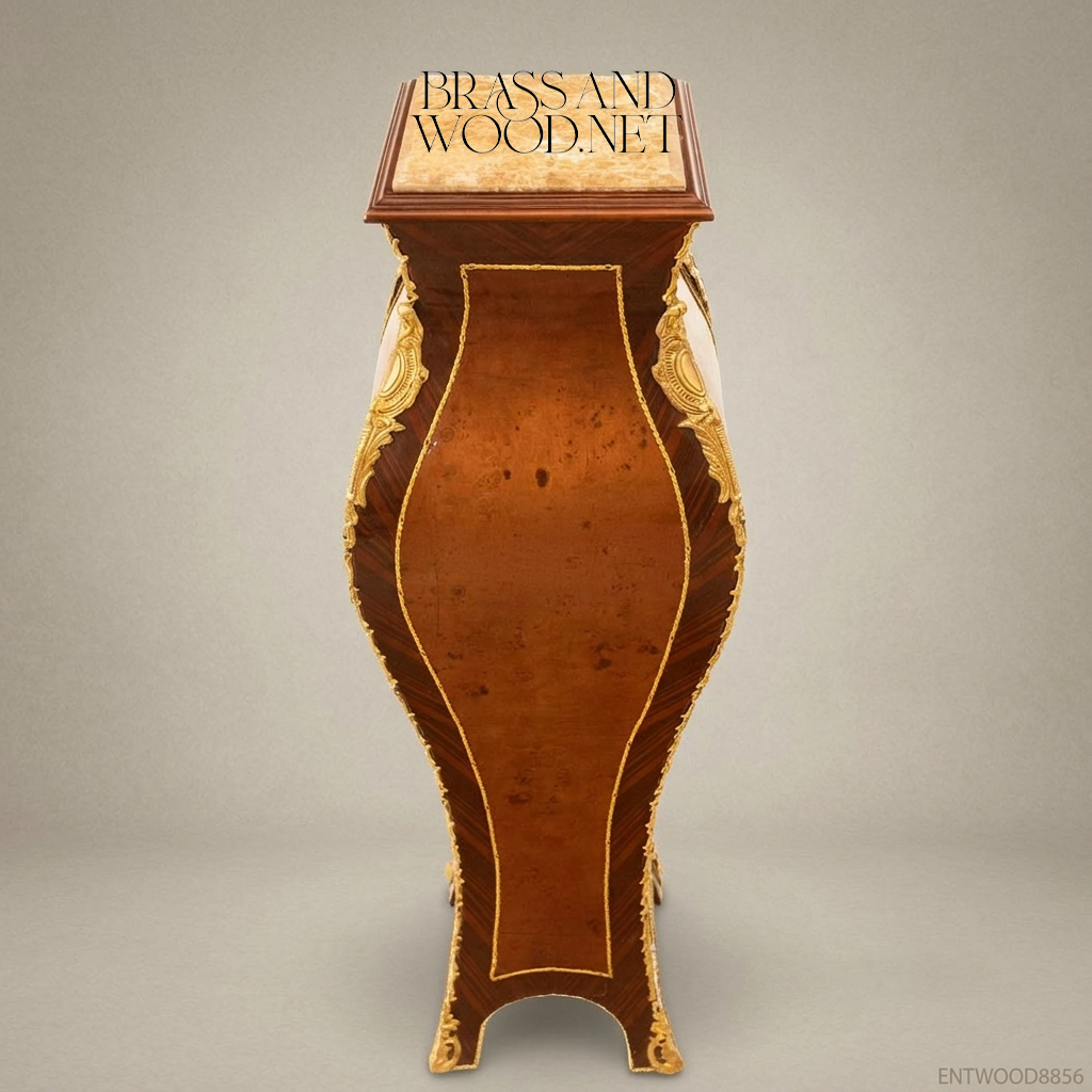 Napoleon III Rococo Revival Burl Wood Pedestal Column with Gilt Bronze Mounts & Marble Top