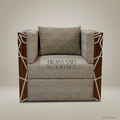 Contemporary Geometric Hardwood & Linen Salon Armchair