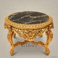 Rococo Revival Gilded Round Center Table with Nero Marquina Marble Top