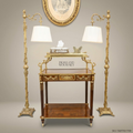 Brown Marquetry Tea Trolley with Ink Detailing - Wood & Brass