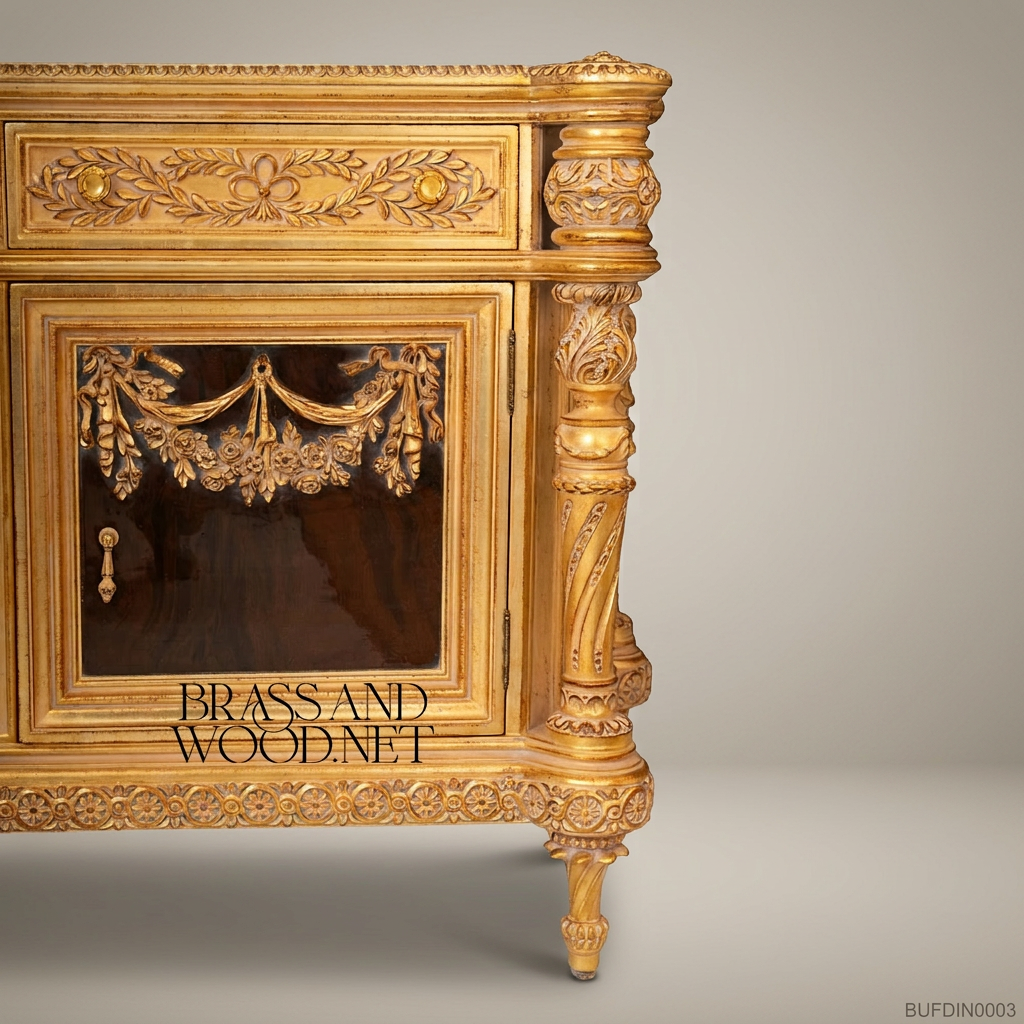 Brass & Wood Louis XVI Carved Gilt Dining Buffet — 350cm