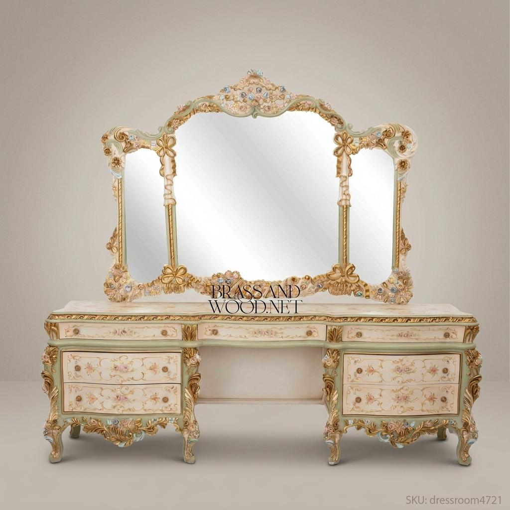 Louis XV Rococo Venetian Polychrome Canopy Bedroom Set with Hand-Painted Floral Bombé Commodes