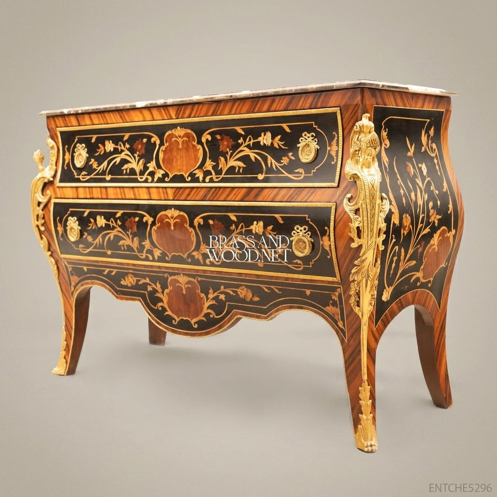 Louis XV Bombe Commode with Marquetry Inlay & Ormolu Mounts