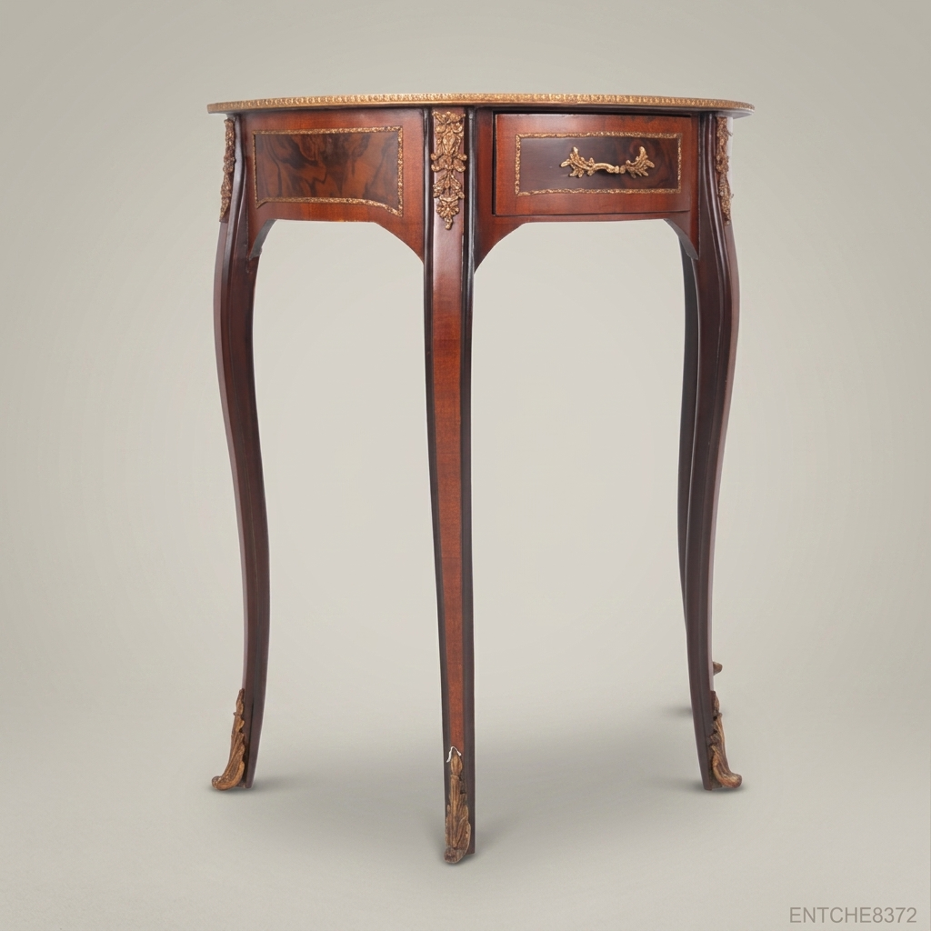 Louis XV Demi-Lune Side Table with Marquetry Top & Ormolu Mounts