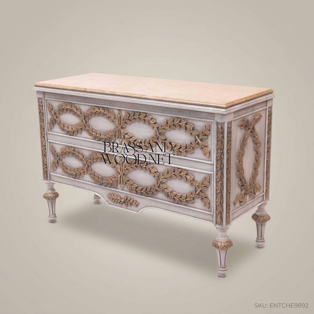 Louis XVI Neoclassical Chest of Drawers with Gilded Laurel Wreath Carvings