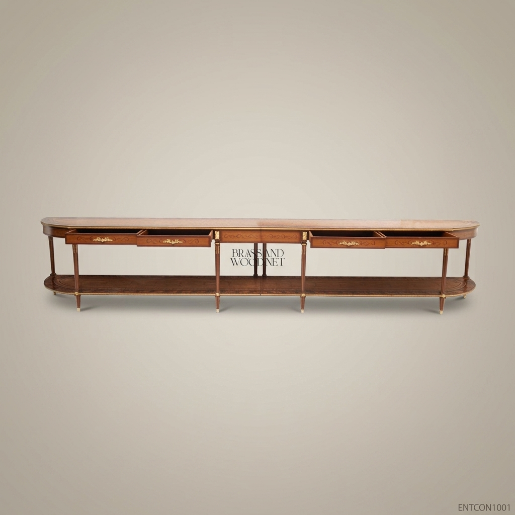 Classic Wooden TV Console with Brass Accents