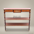 Louis XVI Neoclassical Console Table with Brass Ormolu & Marquetry Shelves