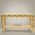 Louis XVI Ivory & Gold Leaf Console Table with Cane Shelves & Floral Swags