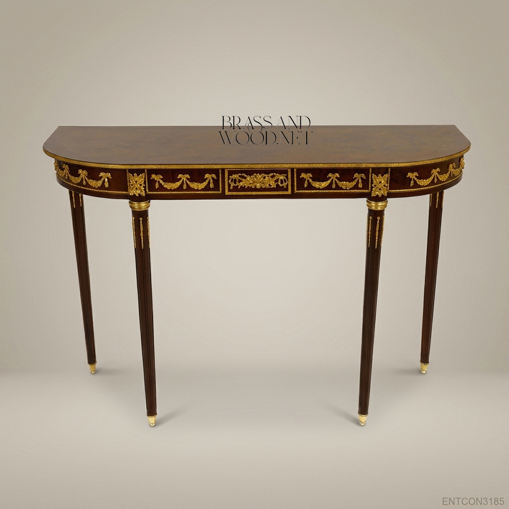 Louis XVI Demilune Console Table – Mahogany & Gilt Bronze Ormolu