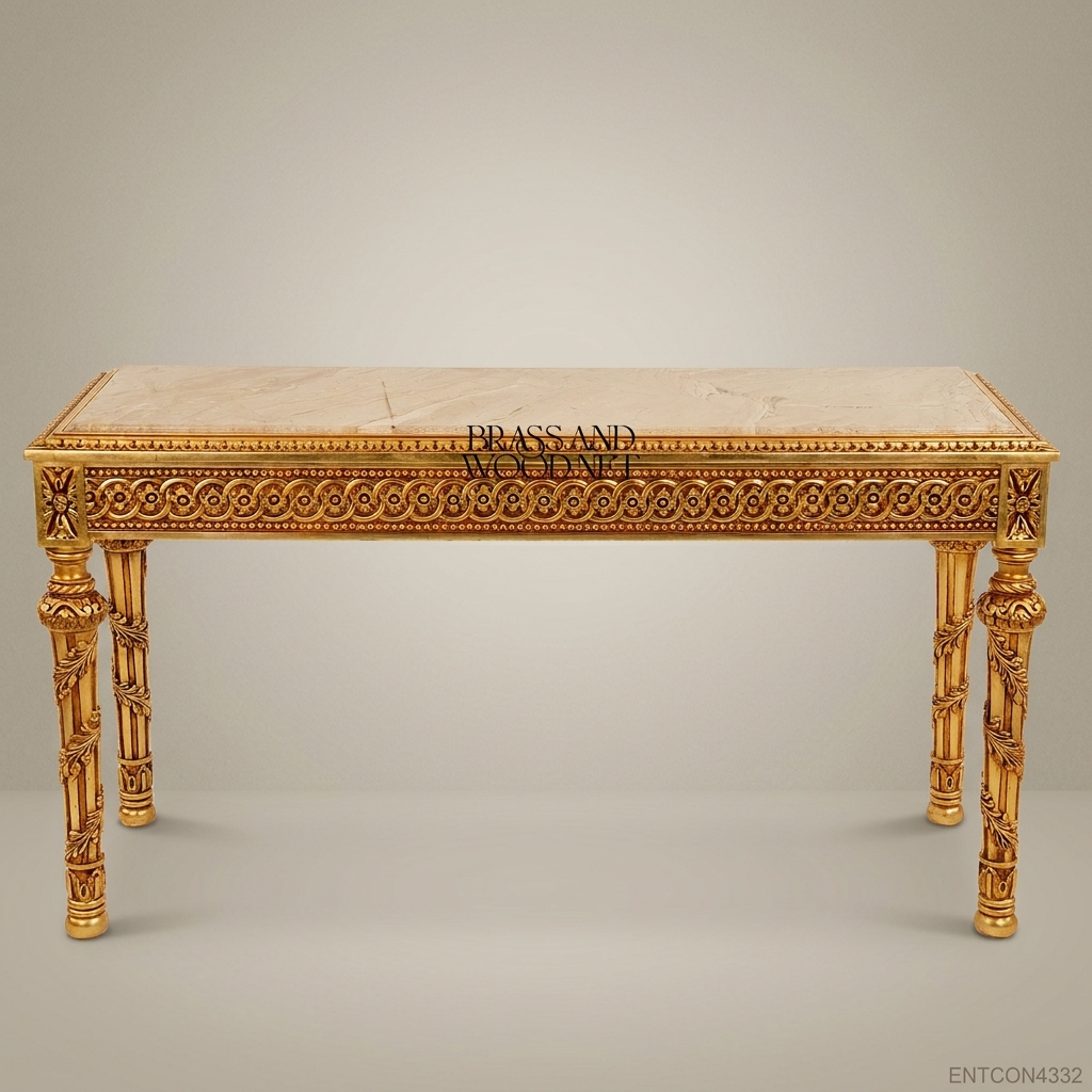 Louis XVI Neoclassical Console Table | Gold Leaf & Marble Top