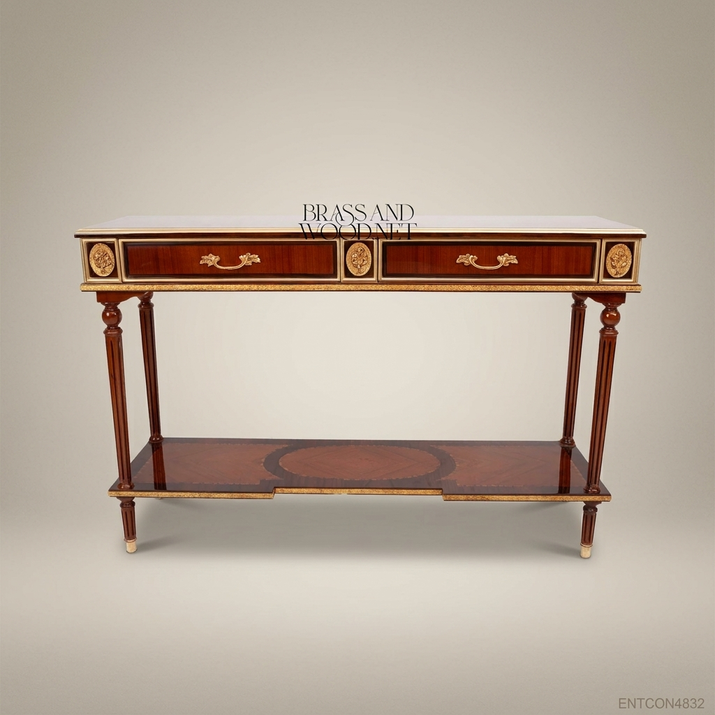 Louis XVI Neoclassical Console Table with Brass Ormolu Mounts
