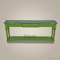 Louis XVI Green Lacquer & Marble Console Table with Gold Leaf Accents