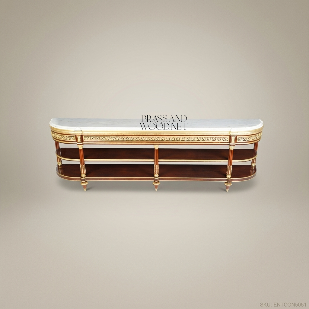 Classic Wooden TV Console with Marble Top