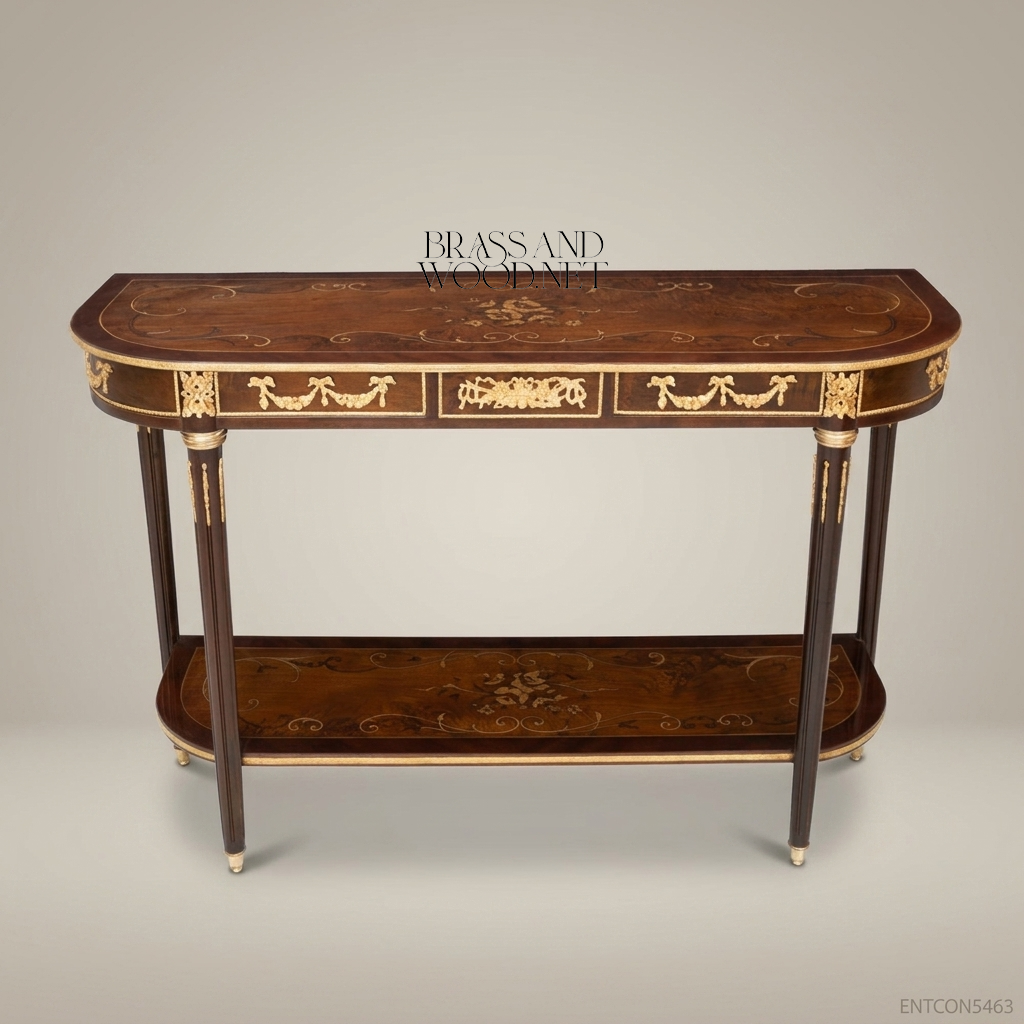 Louis XVI Neoclassical Console Table with Marquetry & Gilt Bronze Mounts