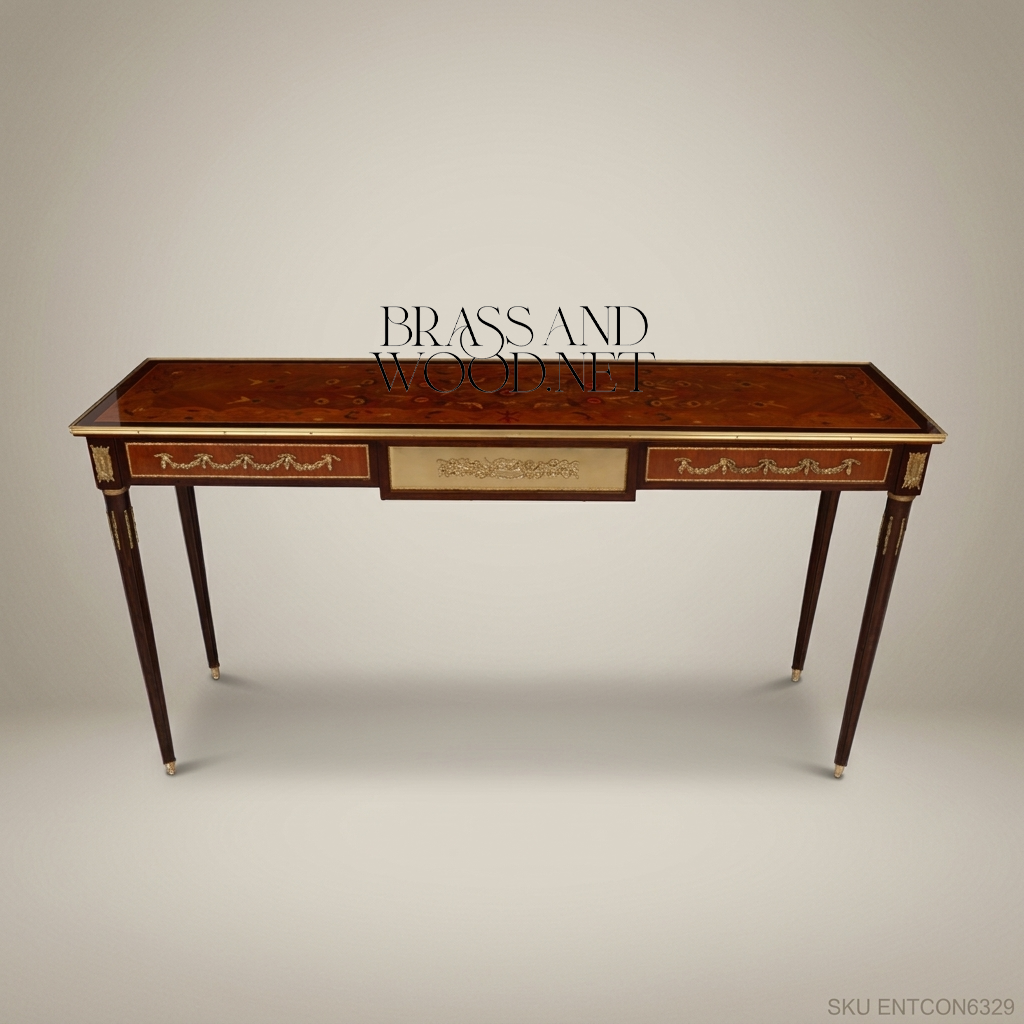 French-Style Brass Mounted Wood Console Table