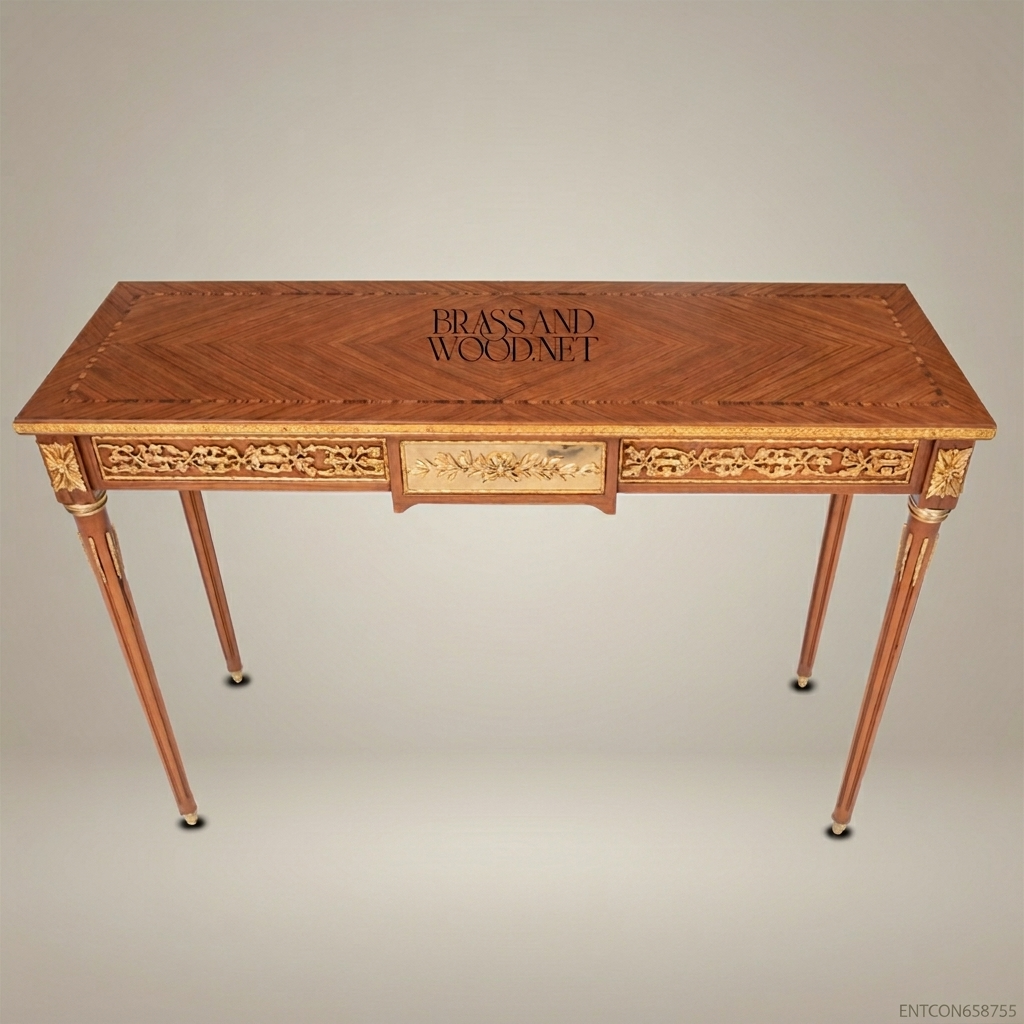Louis XVI Neoclassical Console Table | Gold-Carved Solid Wood