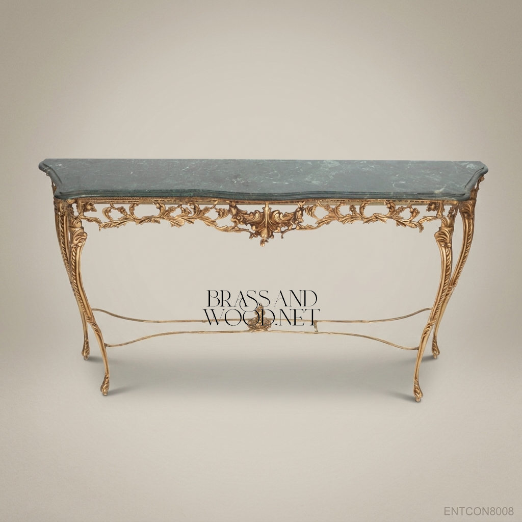 Louis XV Rococo Gold Leaf Console Table with Green Marble Top