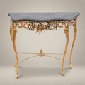French Rococo Gold Gilt Console Table with Black Marble Top