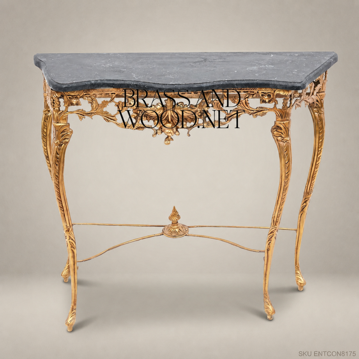French Rococo Gold Gilt Console Table with Black Marble Top