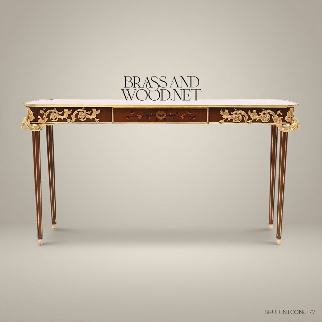 Louis XVI Neoclassical Console Table with Ormolu Mounts & Marquetry Top
