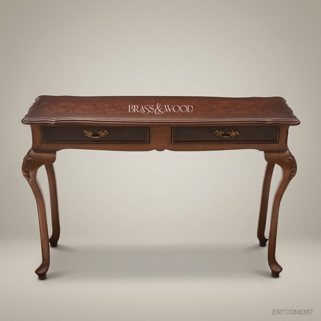 Louis XV Console Table | Walnut Burl Veneer & Antique Brass Hardware