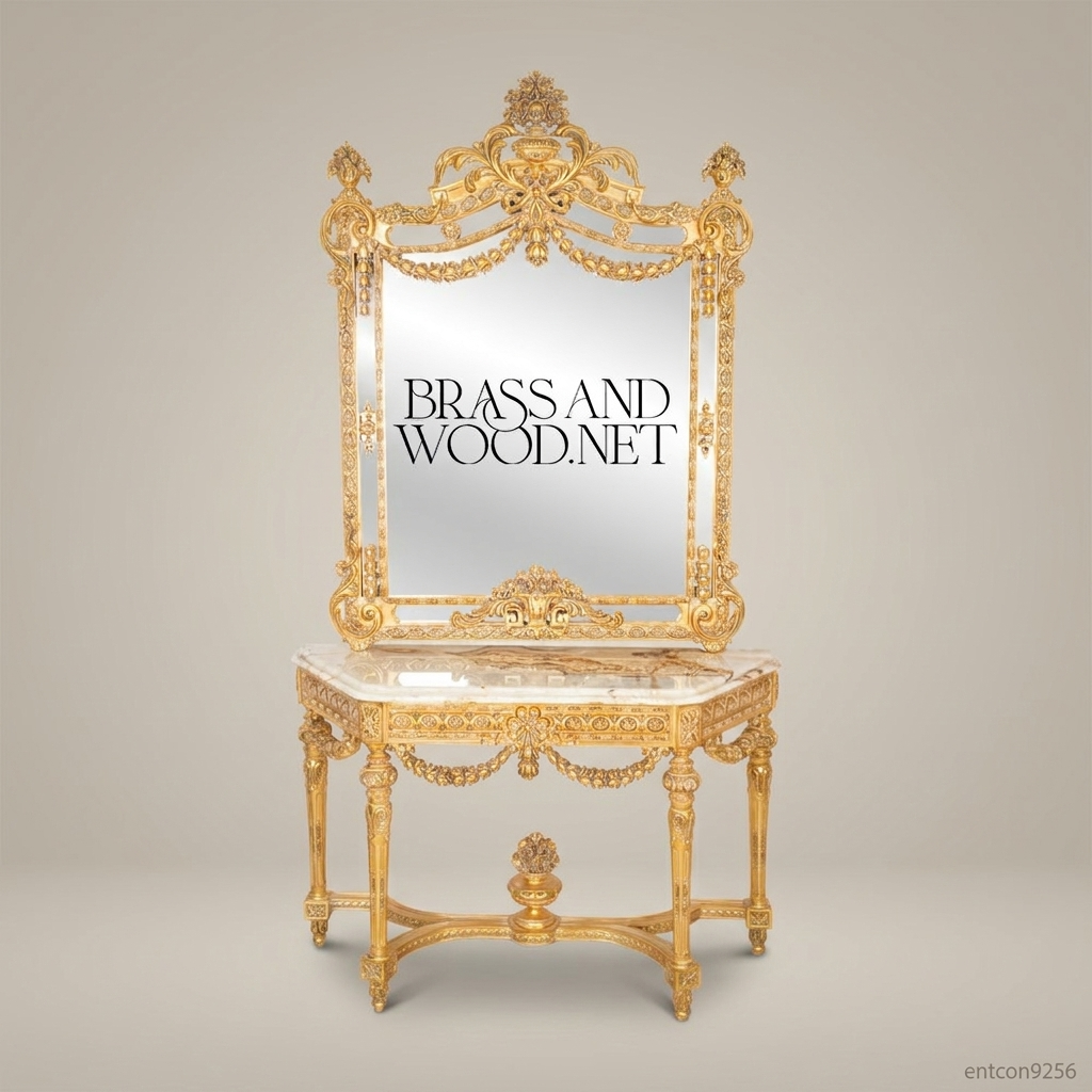 Louis XVI Gilt Console Table with Mirror – Gold Leaf & Marble