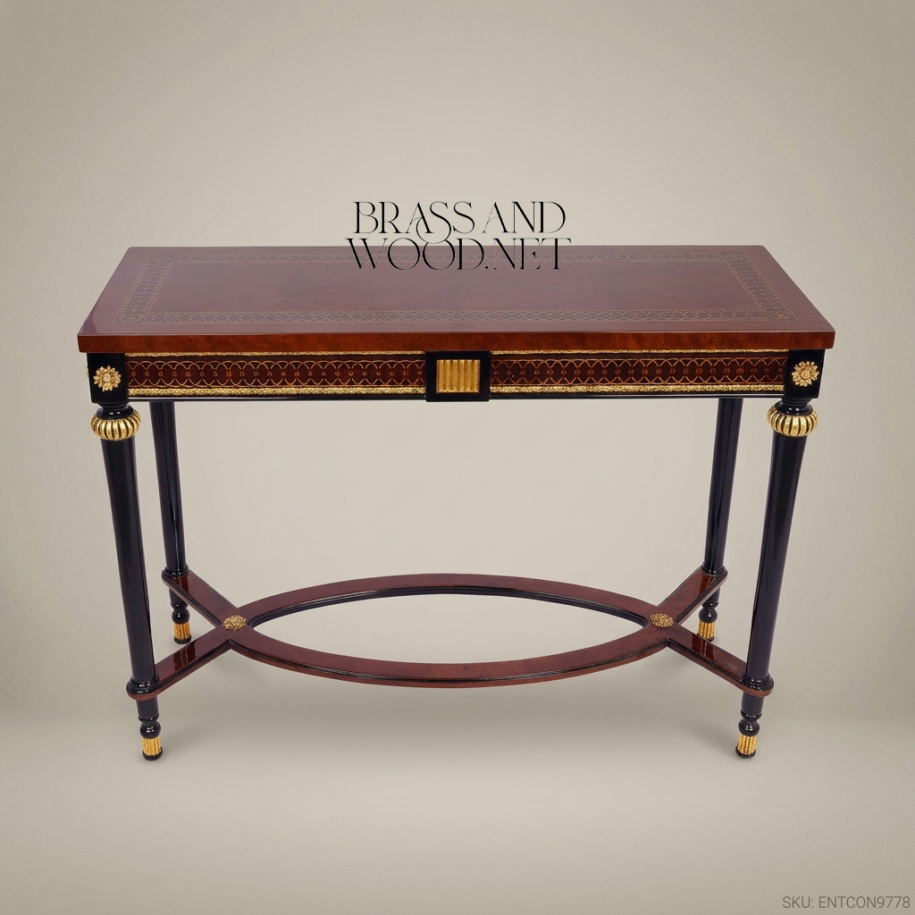 Empire Neoclassical Console Table – Ebonised Wood & Gold Leaf Brass Inlay
