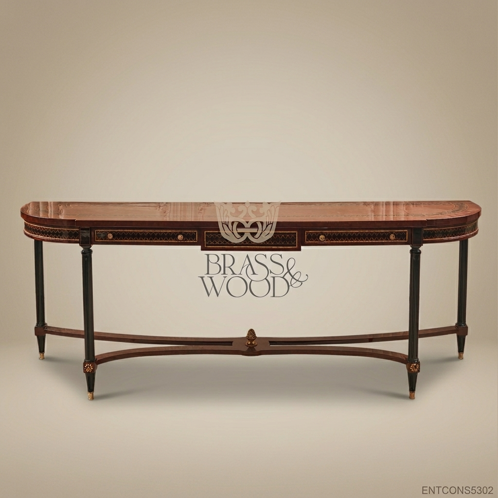 Classic Wooden Console Table with Brass Accents