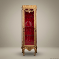 Napoleon III Rococo Revival Gilt Display Vitrine - Crimson Capitonné Interior & Acanthus Crown