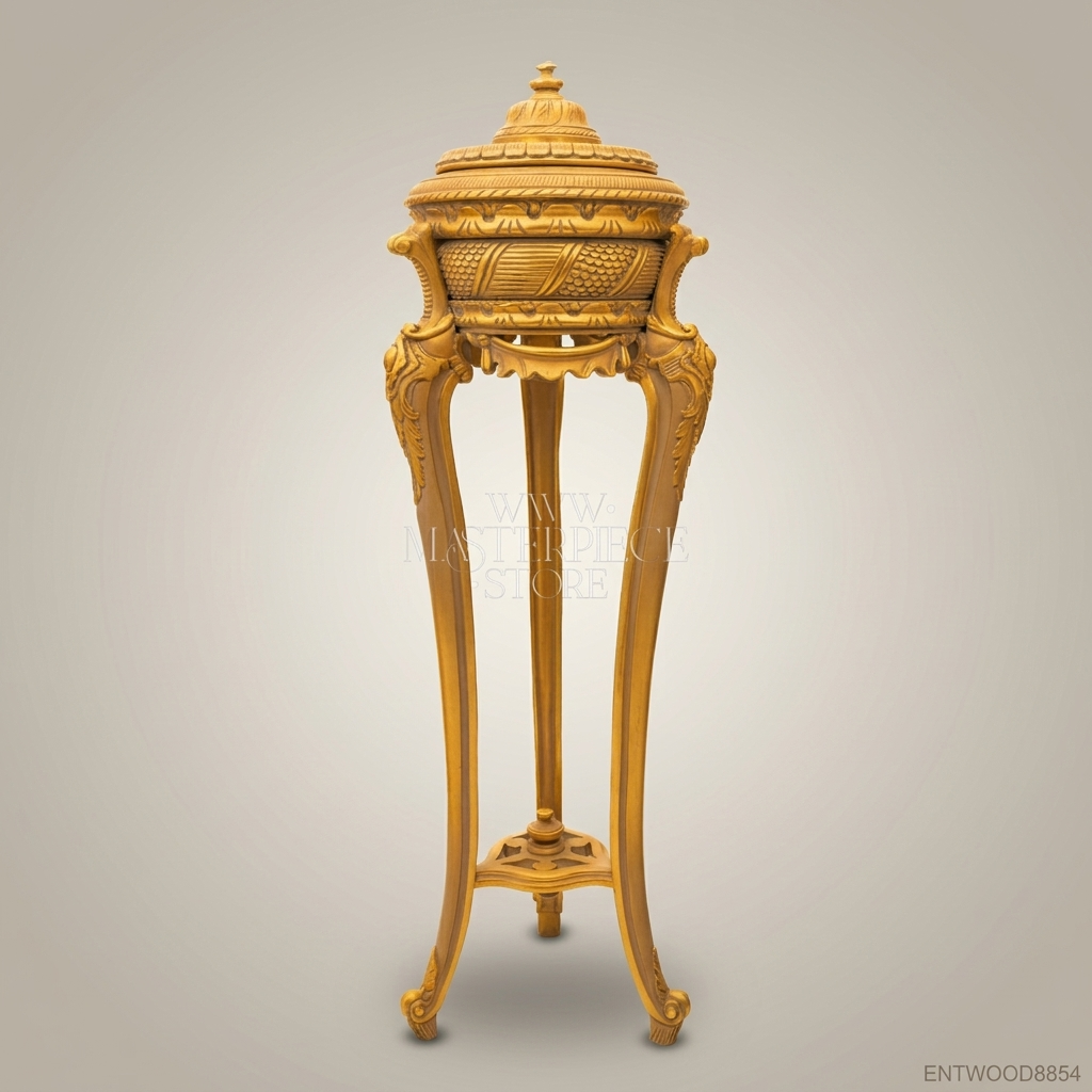 Louis XV Rococo Gilded Jardinière Pedestal Stand — Lidded Urn on Cabriole Tripod