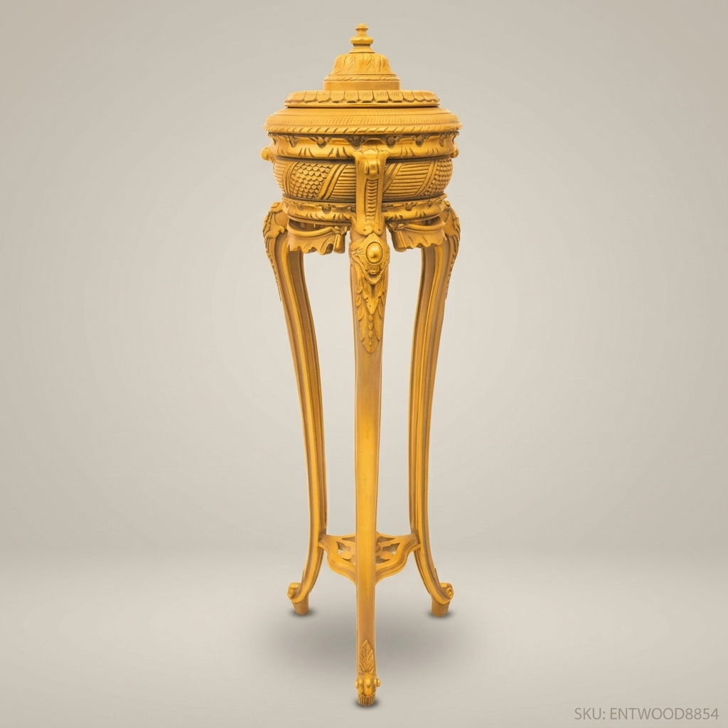Louis XV Rococo Gilded Jardinière Pedestal Stand — Lidded Urn on Cabriole Tripod