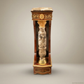 Napoleon III Marquetry Wood Pedestal Column with Marble Shaft & Gilt Corinthian Capital