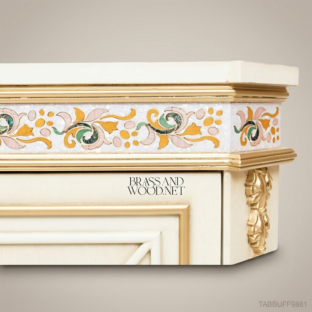 Brass & Wood Neoclassical Painted Buffet with Gold Ornamentation