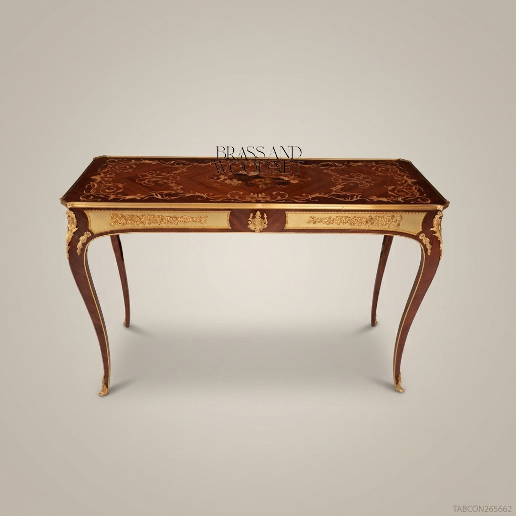 Louis XV Console Table – Marquetry Top & Gilded Bronze Mounts