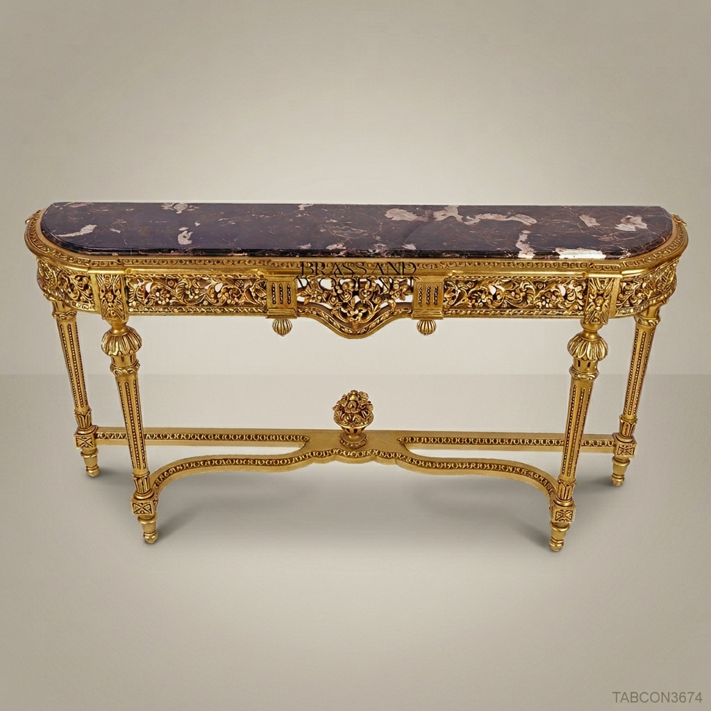 Louis XVI Giltwood Console Table with Marble Top & Floral Carvings