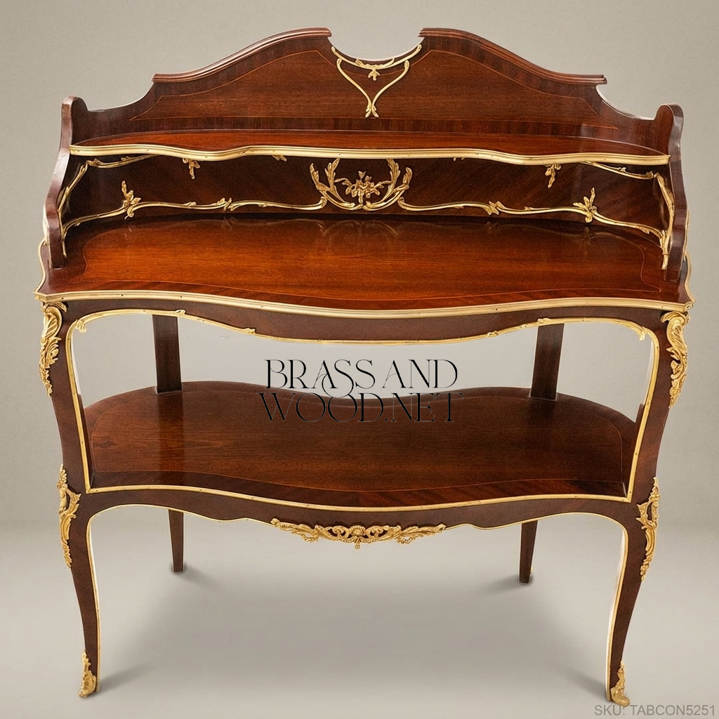 Louis XV Mahogany Console Table with Antique Brass Ormolu Mounts