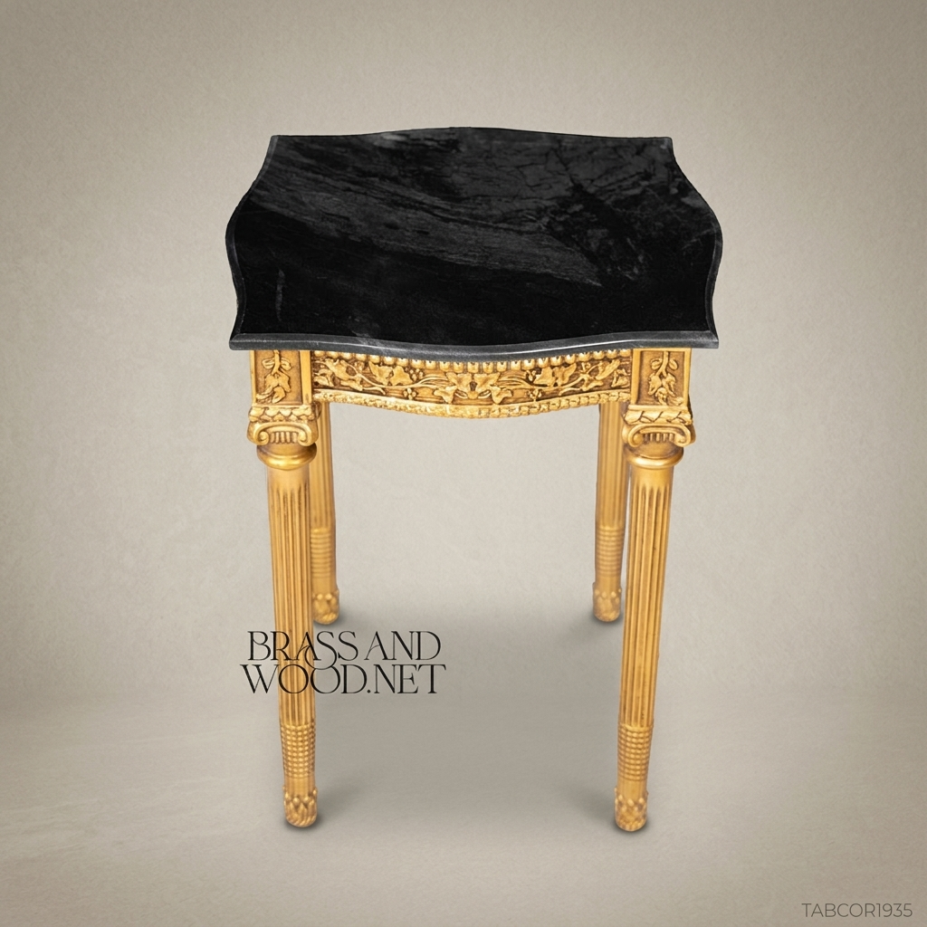 Louis XVI Gilt Carved Salon Set with Black Marble Tables