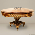 Brass & Wood Empire Round Pedestal Dining Table — 6 Persons