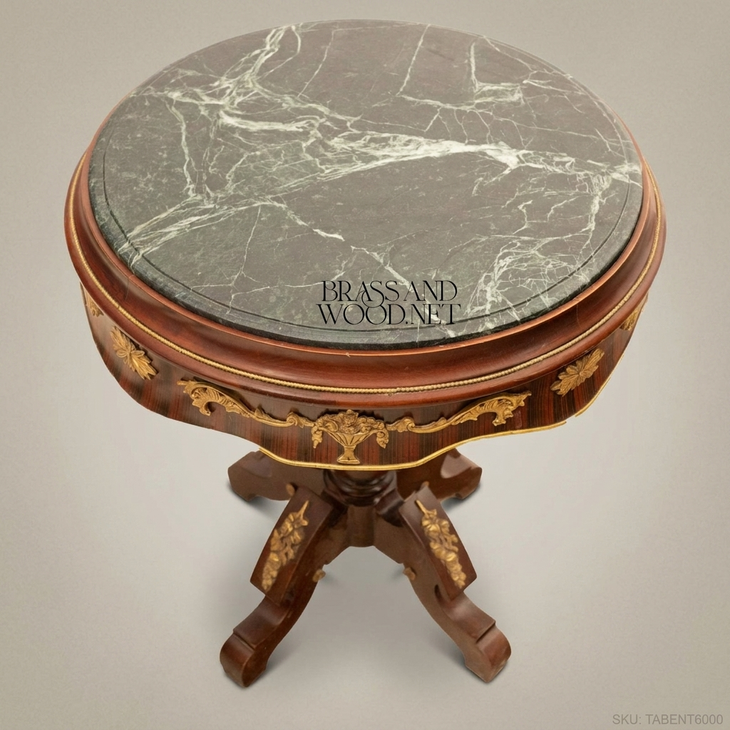 Napoleon III Rococo Revival Round Guéridon Side Table — Green Marble Top with Gilt Bronze Ormolu Apron