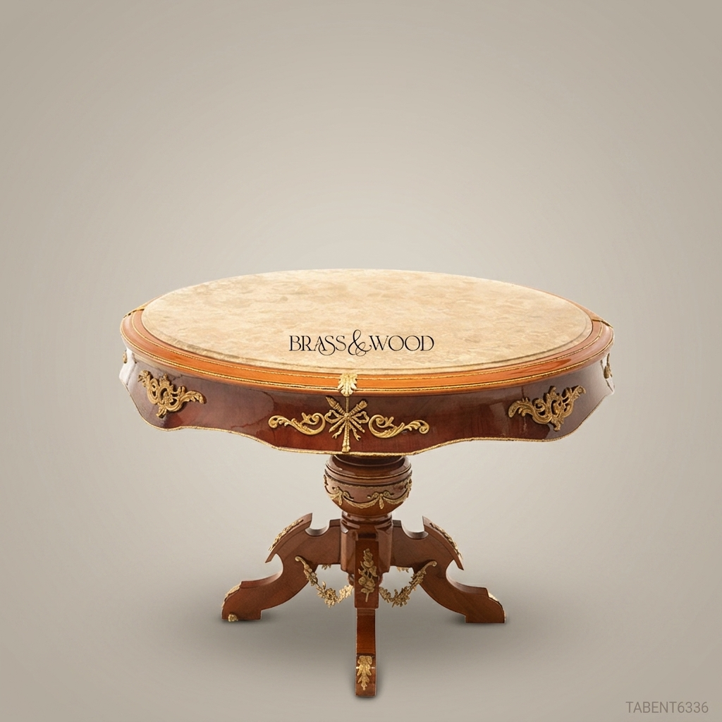 Napoleon III Rococo Revival Round Center Table — Crema Marfil Marble Top with Gilt Ormolu Mounts