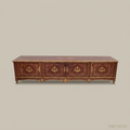 Napoleon III Rococo Revival TV Console — Lacquered Mahogany with Gilt Brass Strapwork & Four-Door Cabinet