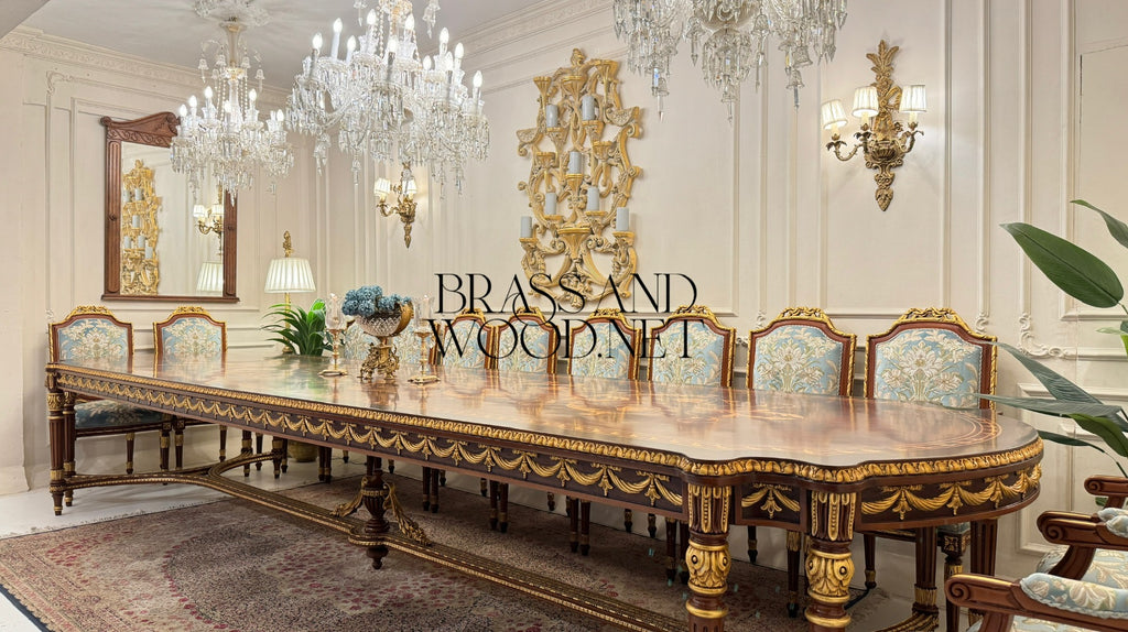 Louis XVI Gilt Marquetry Complete Dining Suite